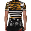 Dolce & Gabbana Multicolor Leopard Palm Leaf Men Crew Neck T-shirt