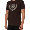 Dolce & Gabbana Brown Coin Laurel Print Men Crew Neck T-shirt