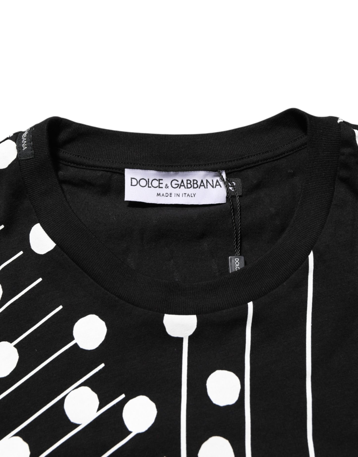 Dolce & Gabbana Black Cotton Polka Dots Round Neck T-shirt