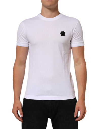 Dolce & Gabbana White Cotton Logo Patch Crew Neck  T-shirt