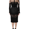 Dolce &amp; Gabbana Schwarzes Etuikleid aus Nylontüll mit Spitzenbesatz, Midi-Länge