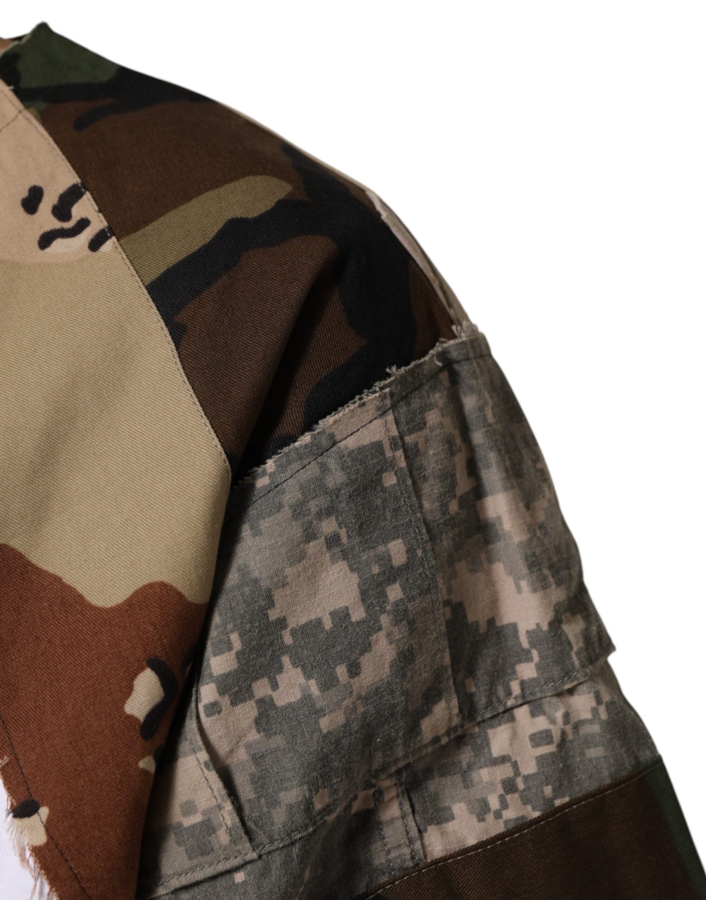 Dolce &amp; Gabbana Weißes Camouflage-Patchwork-Herren-Baumwoll-T-Shirt
