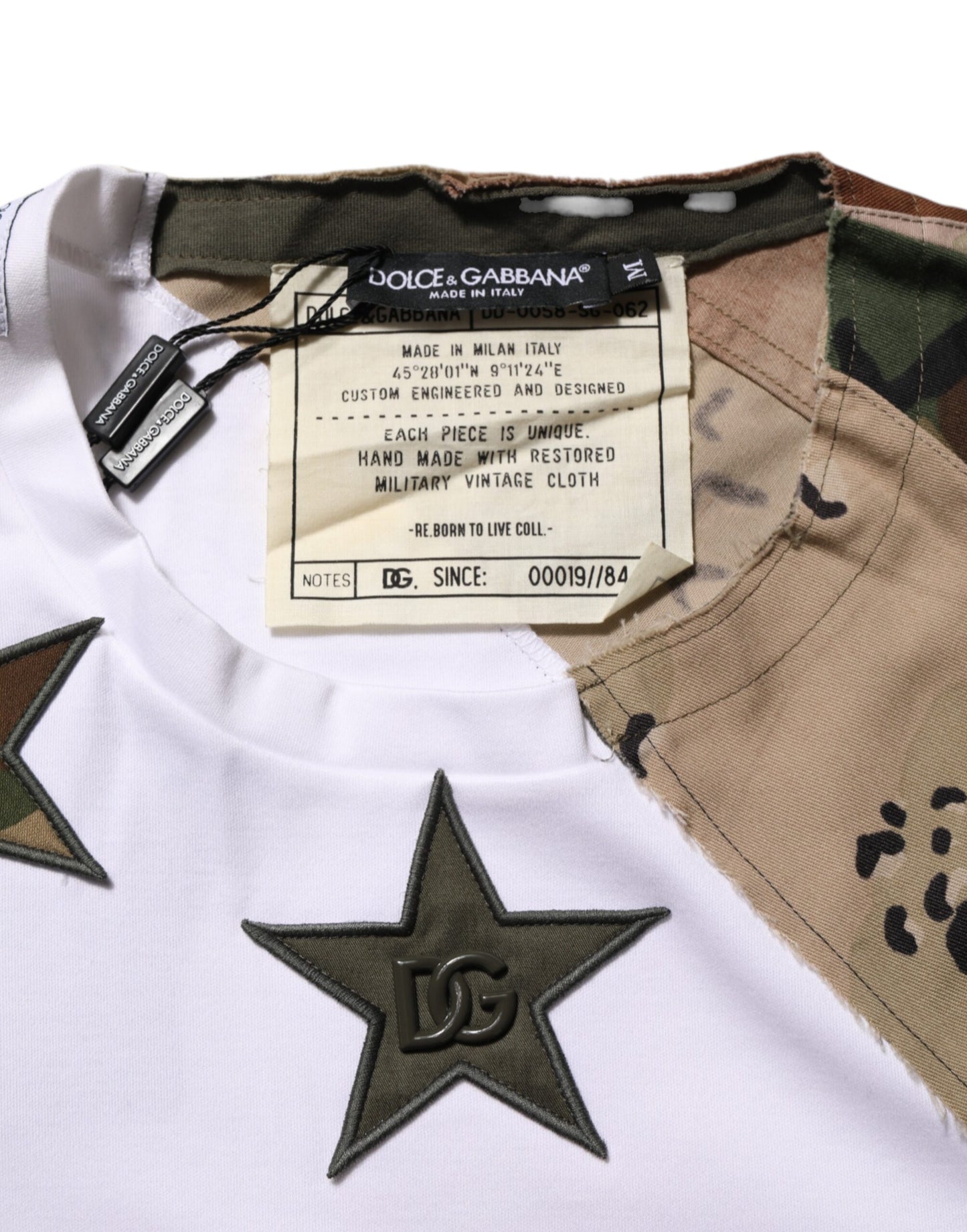Dolce &amp; Gabbana Weißes Camouflage-Patchwork-Herren-Baumwoll-T-Shirt