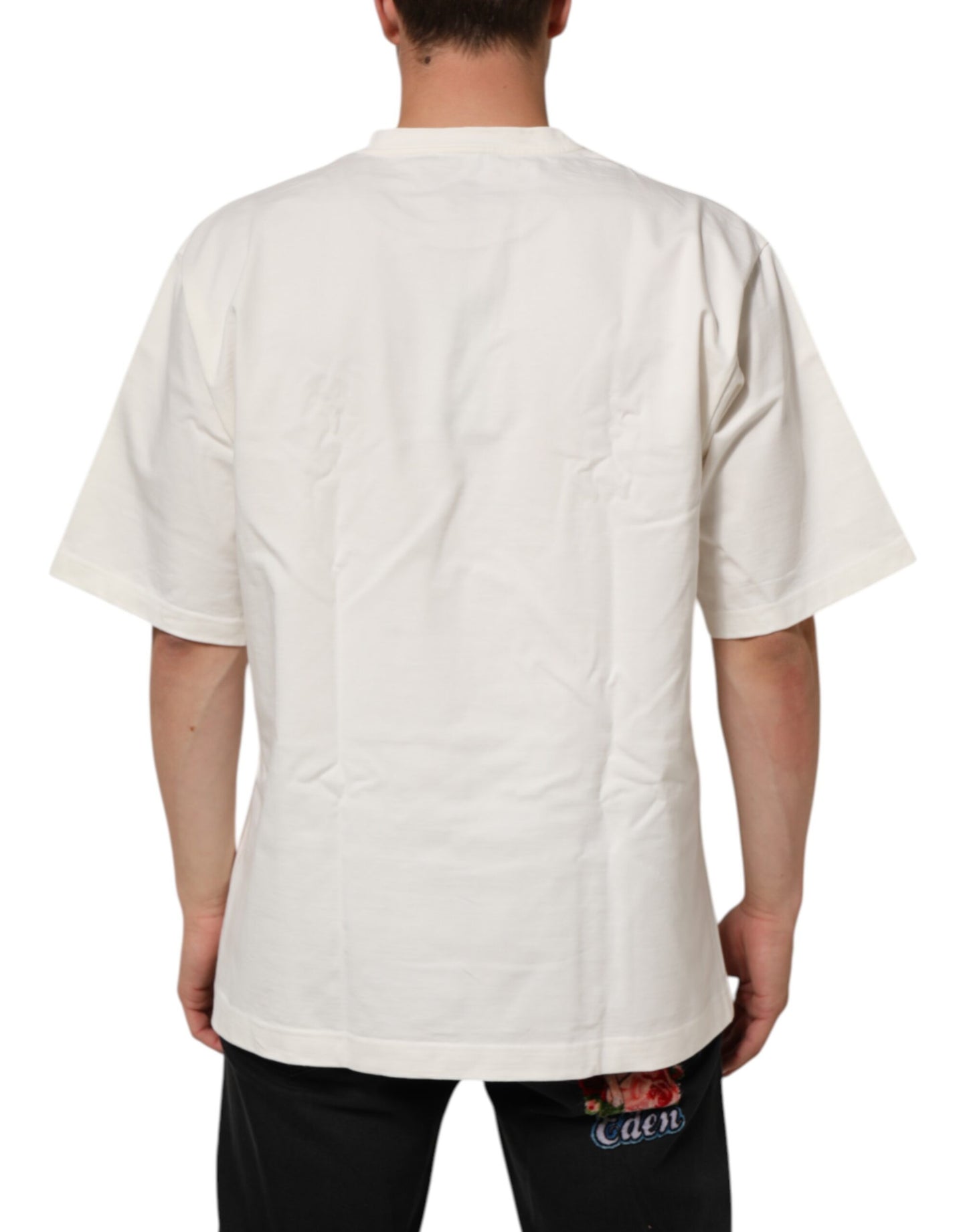 Dolce &amp; Gabbana Weißes Herren-T-Shirt aus Baumwolle mit Logoprint und Rundhalsausschnitt