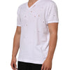 Dolce & Gabbana White Distressed Cotton V Neck Men T-shirt