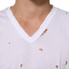 Dolce & Gabbana White Distressed Cotton V Neck Men T-shirt