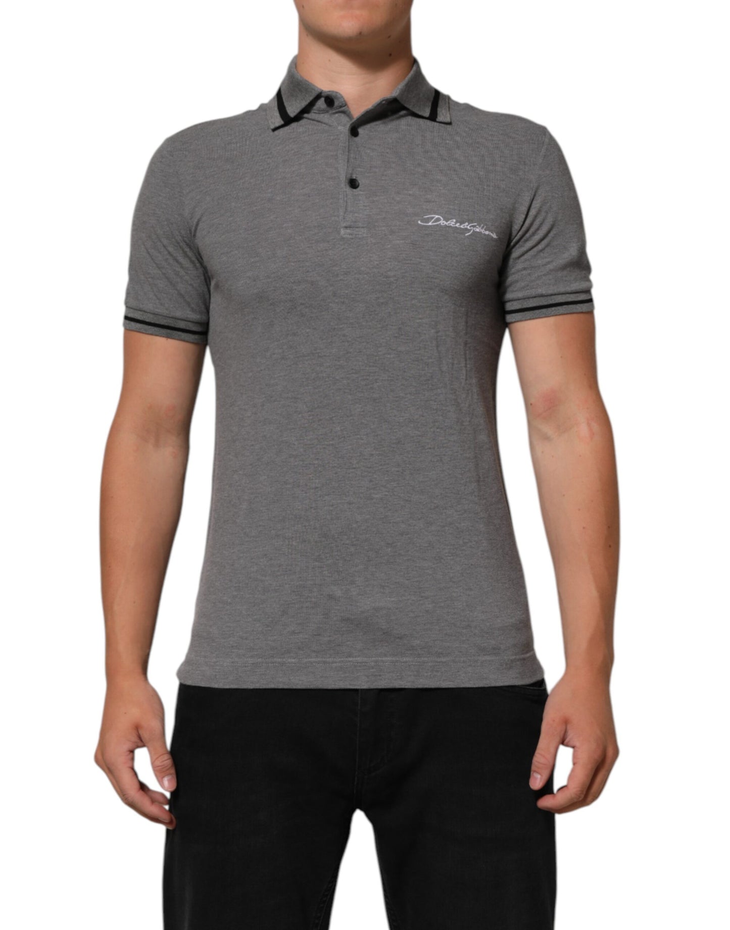 Dolce &amp; Gabbana graues Polo-Shirt mit Logostickerei und Kragen