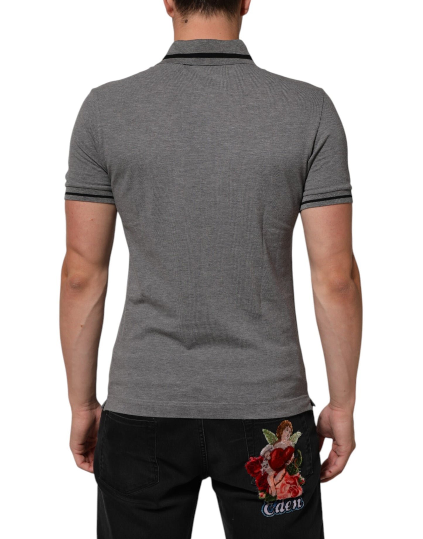 Dolce &amp; Gabbana graues Polo-Shirt mit Logostickerei und Kragen
