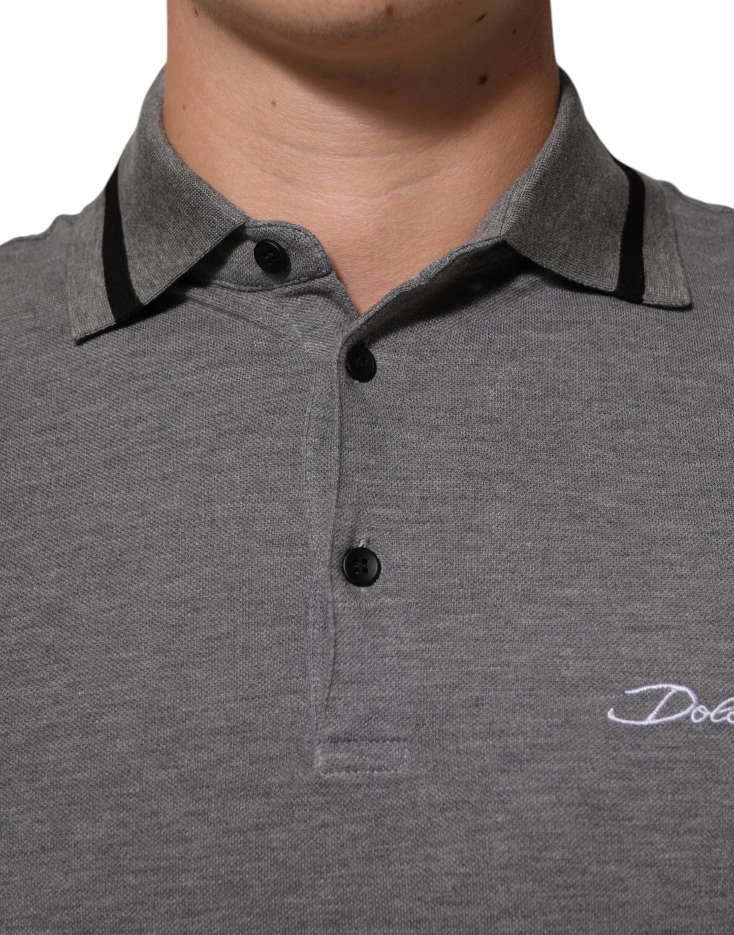 Dolce &amp; Gabbana graues Polo-Shirt mit Logostickerei und Kragen