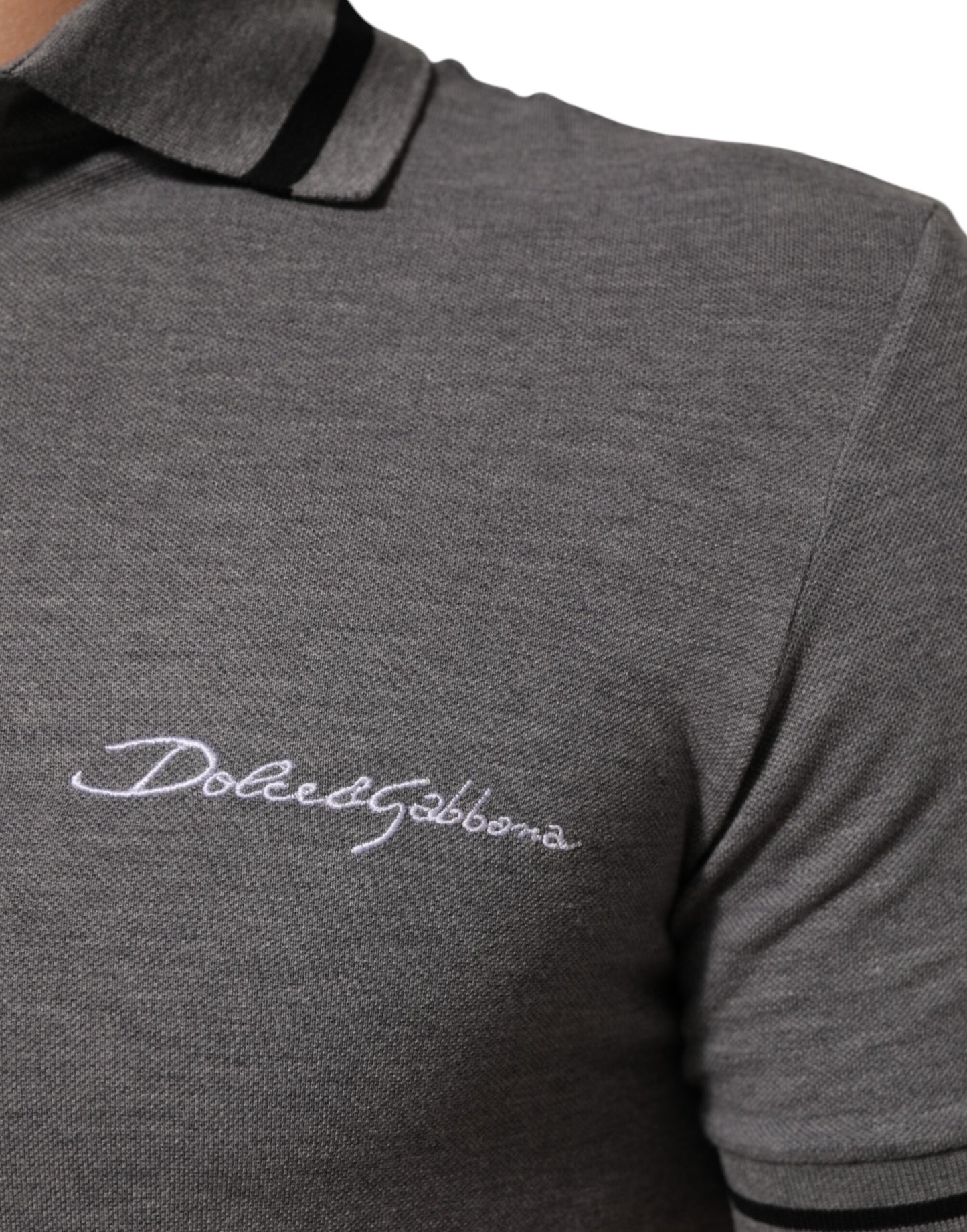 Dolce &amp; Gabbana graues Polo-Shirt mit Logostickerei und Kragen