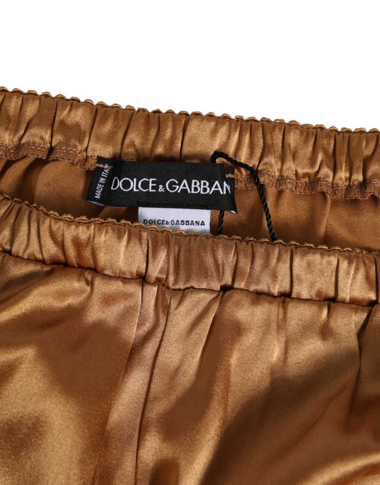 Dolce &amp; Gabbana Shorts aus braunem Seidensatin mit floraler Spitze