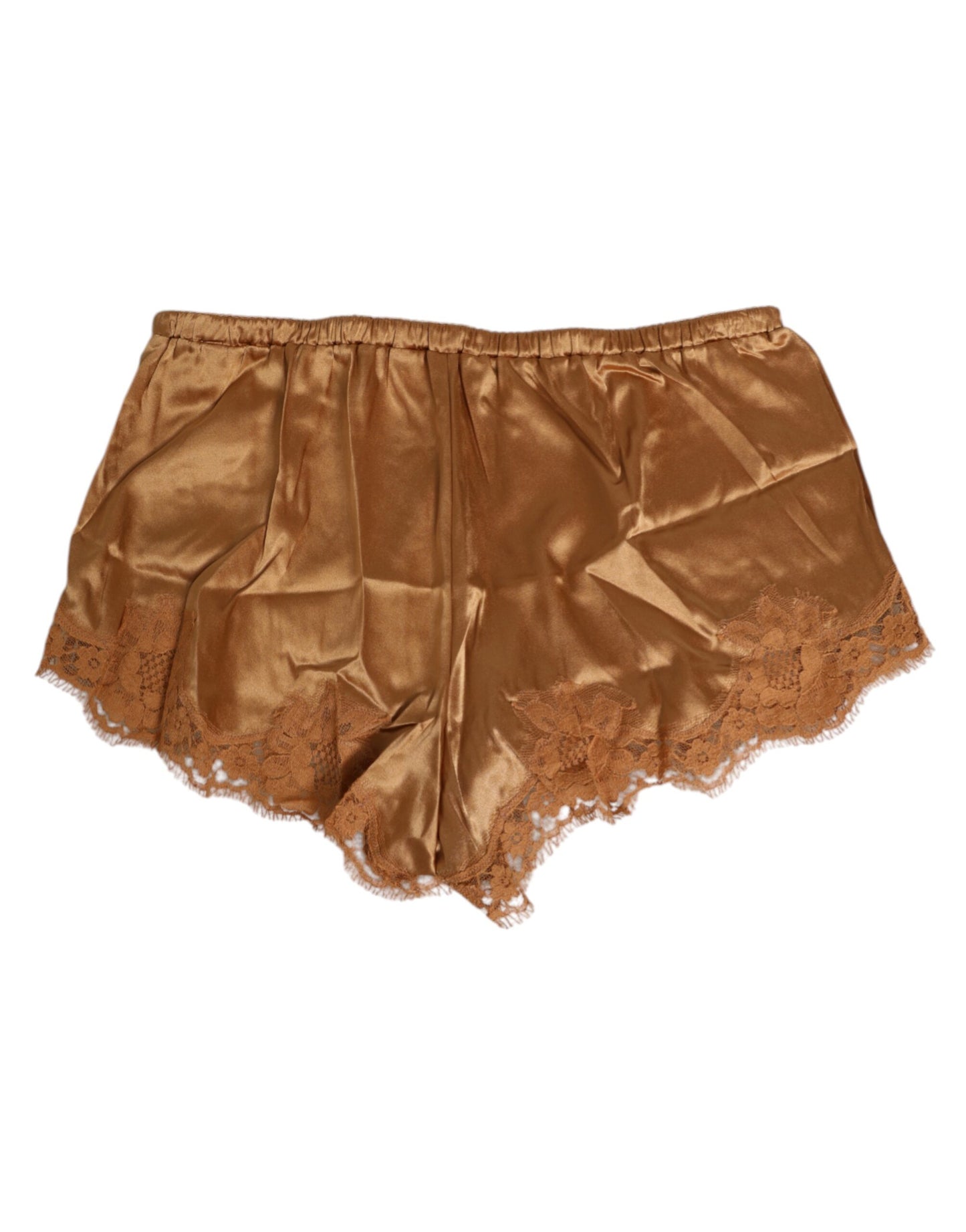 Dolce &amp; Gabbana Shorts aus braunem Seidensatin mit floraler Spitze