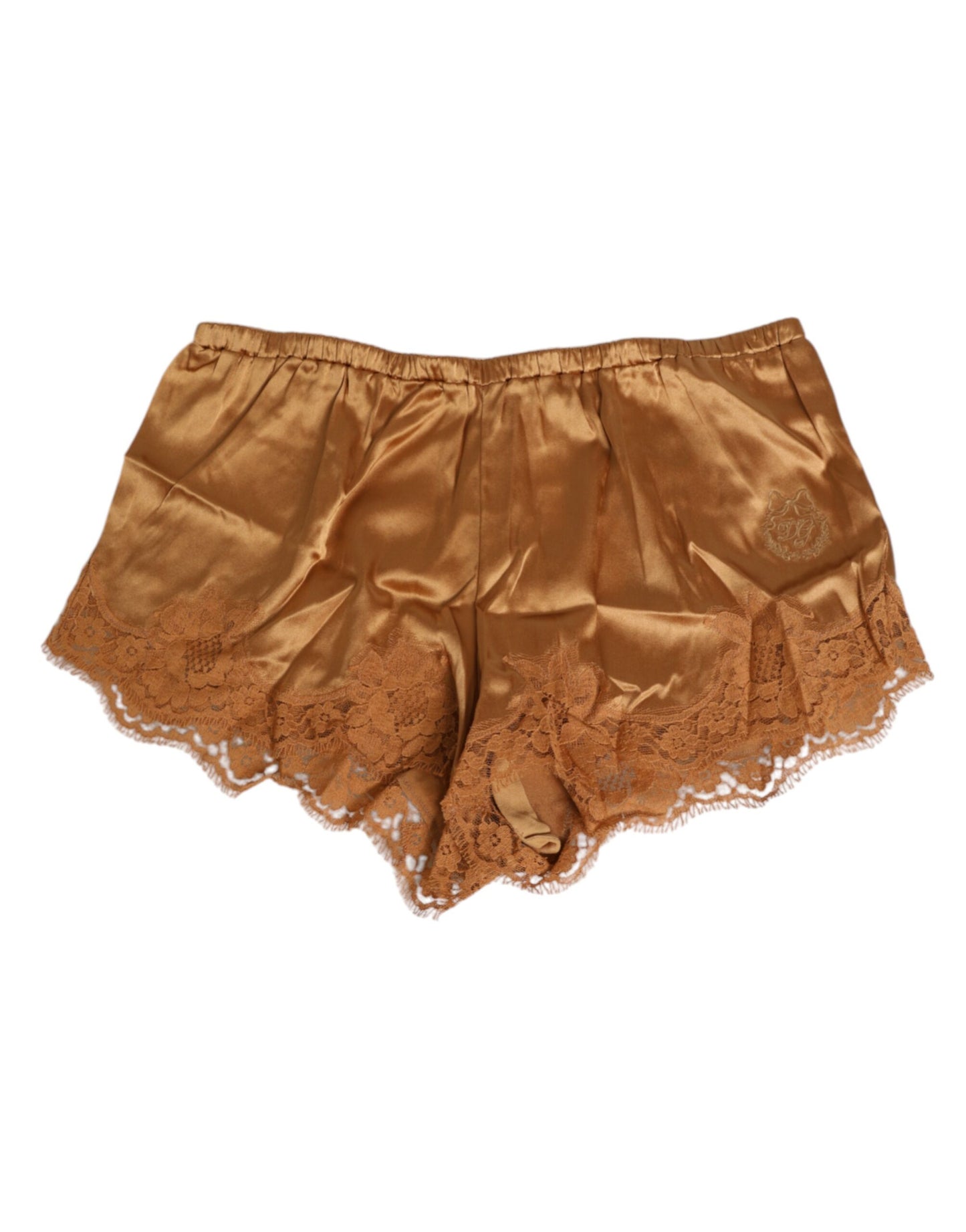 Dolce &amp; Gabbana Shorts aus braunem Seidensatin mit floraler Spitze