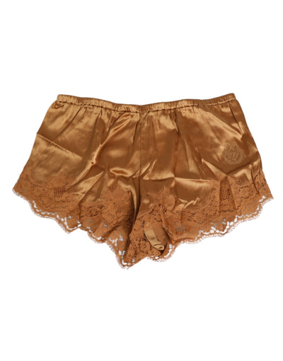 Dolce &amp; Gabbana Shorts aus braunem Seidensatin mit floraler Spitze
