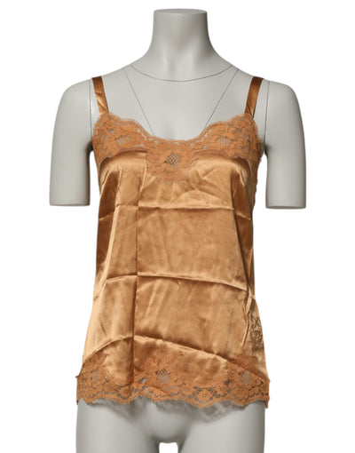 Dolce &amp; Gabbana braunes Tanktop aus Seidensatin mit Blumenmuster