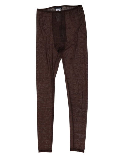 Dolce &amp; Gabbana Leggings aus braunem Nylon mit Logo-Spitze, Unterwäsche