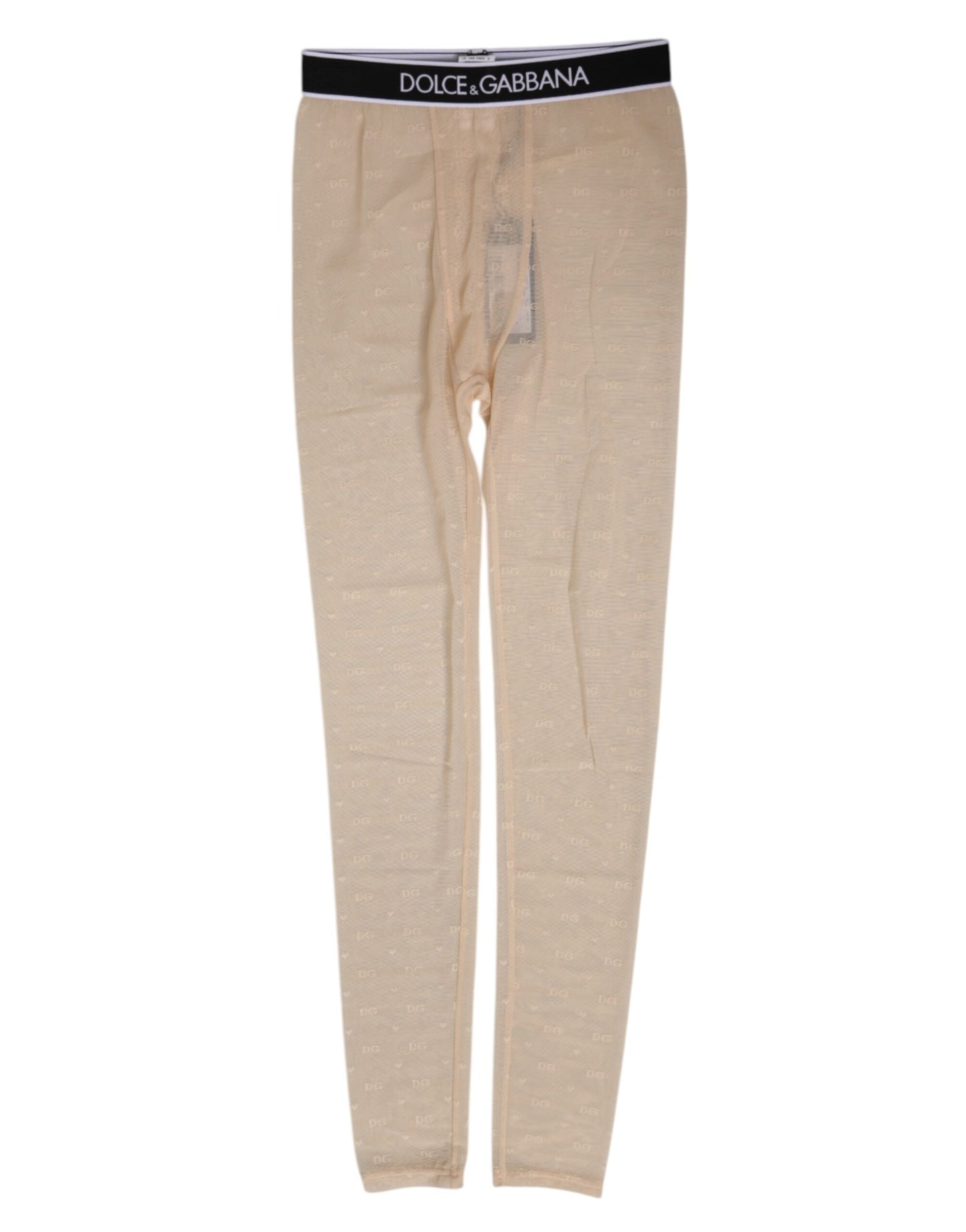 Dolce &amp; Gabbana Beige Nylon Logo Spitzenleggings Hose Unterwäsche