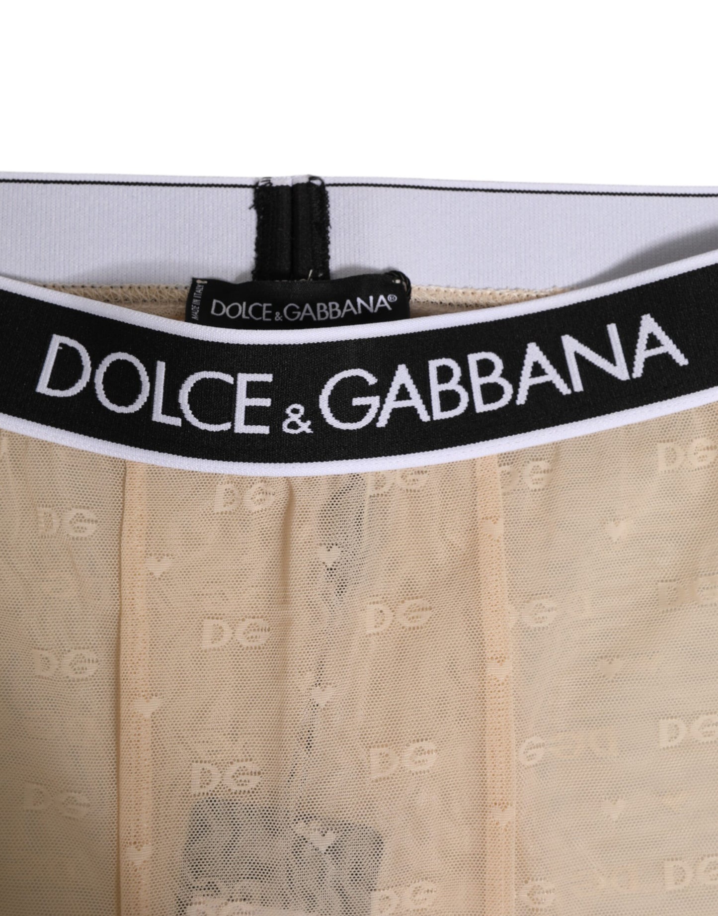 Dolce &amp; Gabbana Beige Nylon Logo Spitzenleggings Hose Unterwäsche
