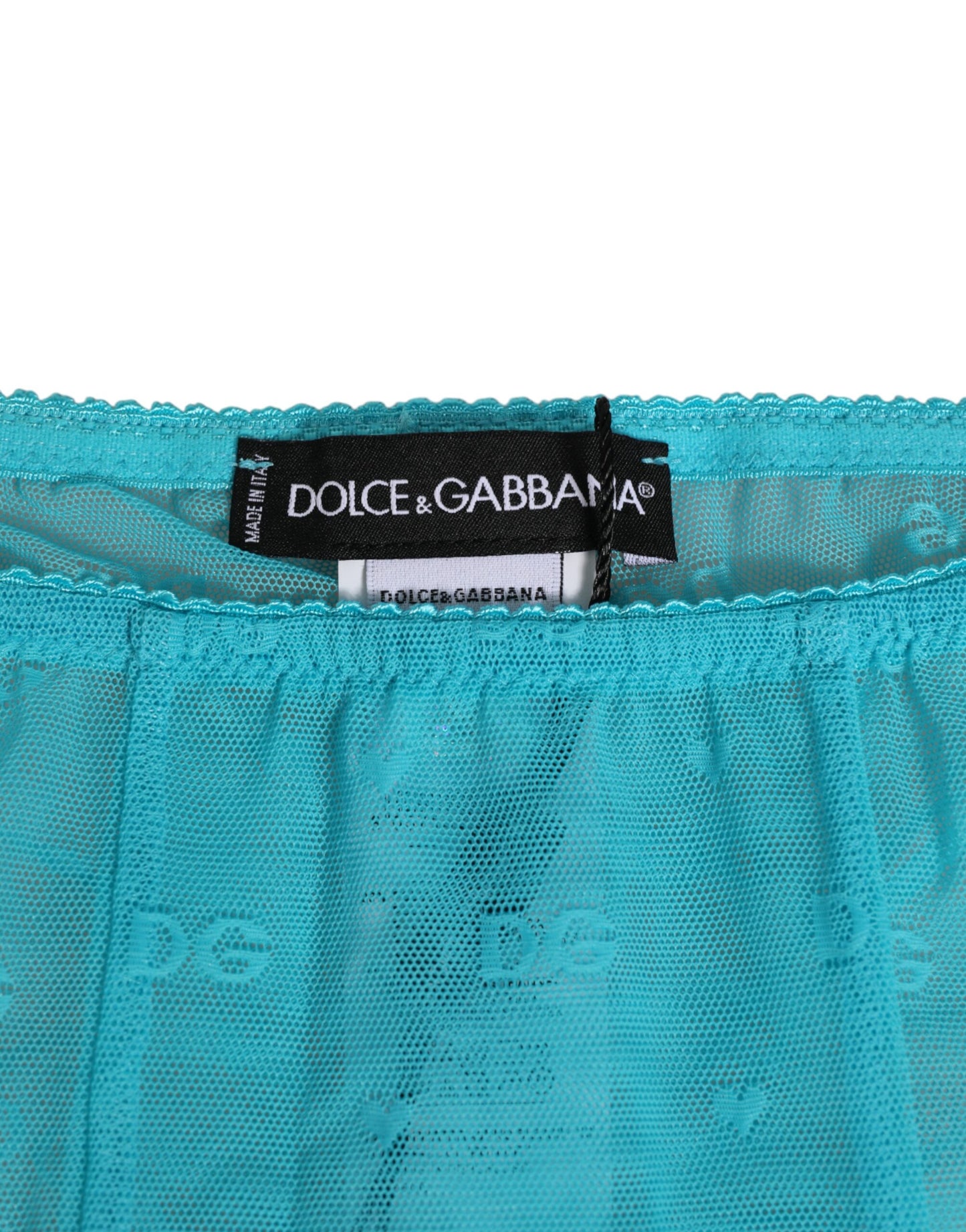 Dolce &amp; Gabbana Hellblaue Logo-Spitzen-Tight Midi-Hose Unterwäsche