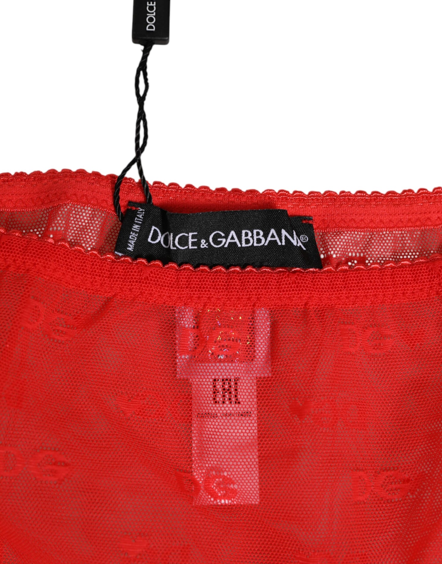 Dolce &amp; Gabbana roter Nylon-Slip aus transparentem Netzgewebe und Spitze