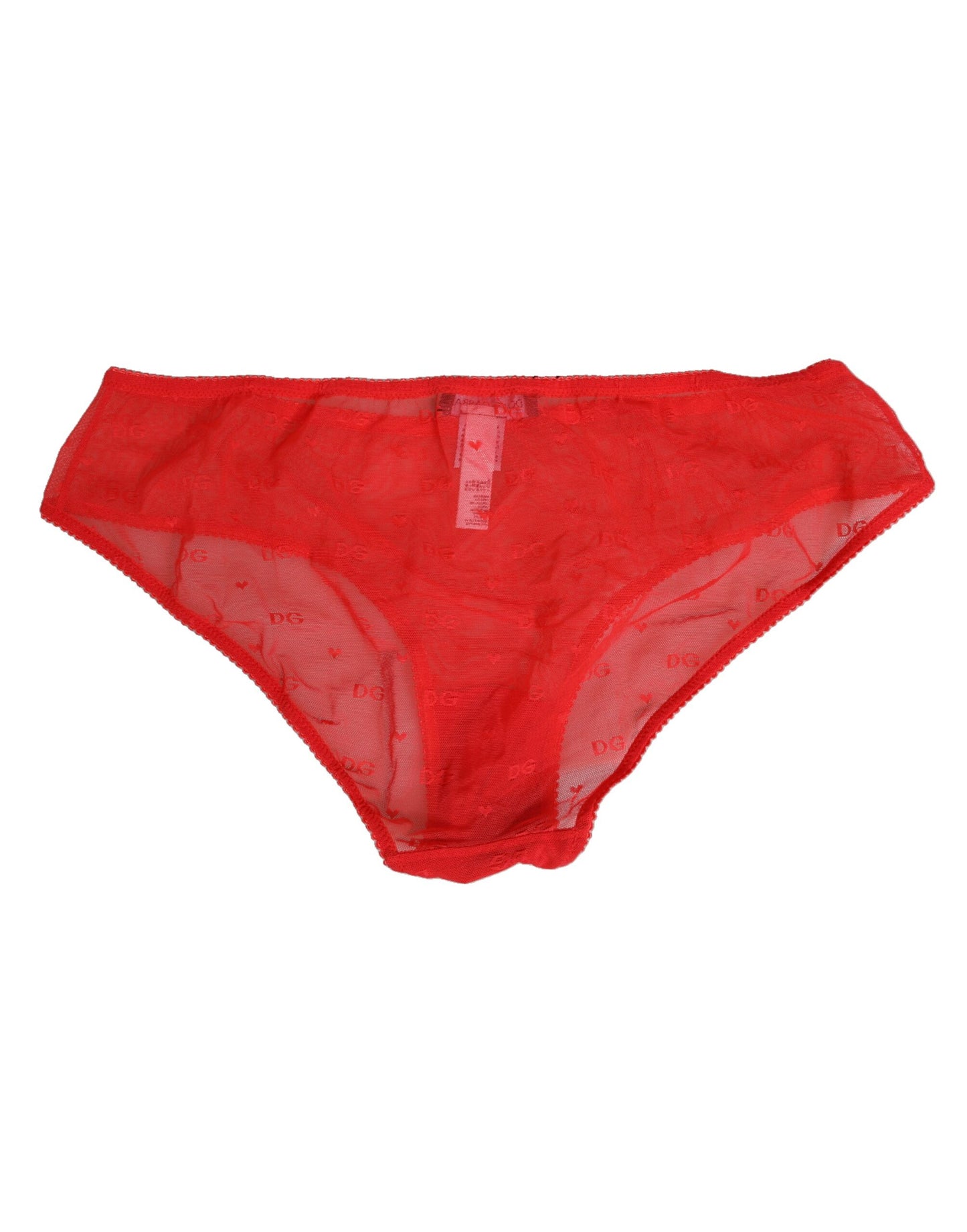 Dolce &amp; Gabbana roter Nylon-Slip aus transparentem Netzgewebe und Spitze