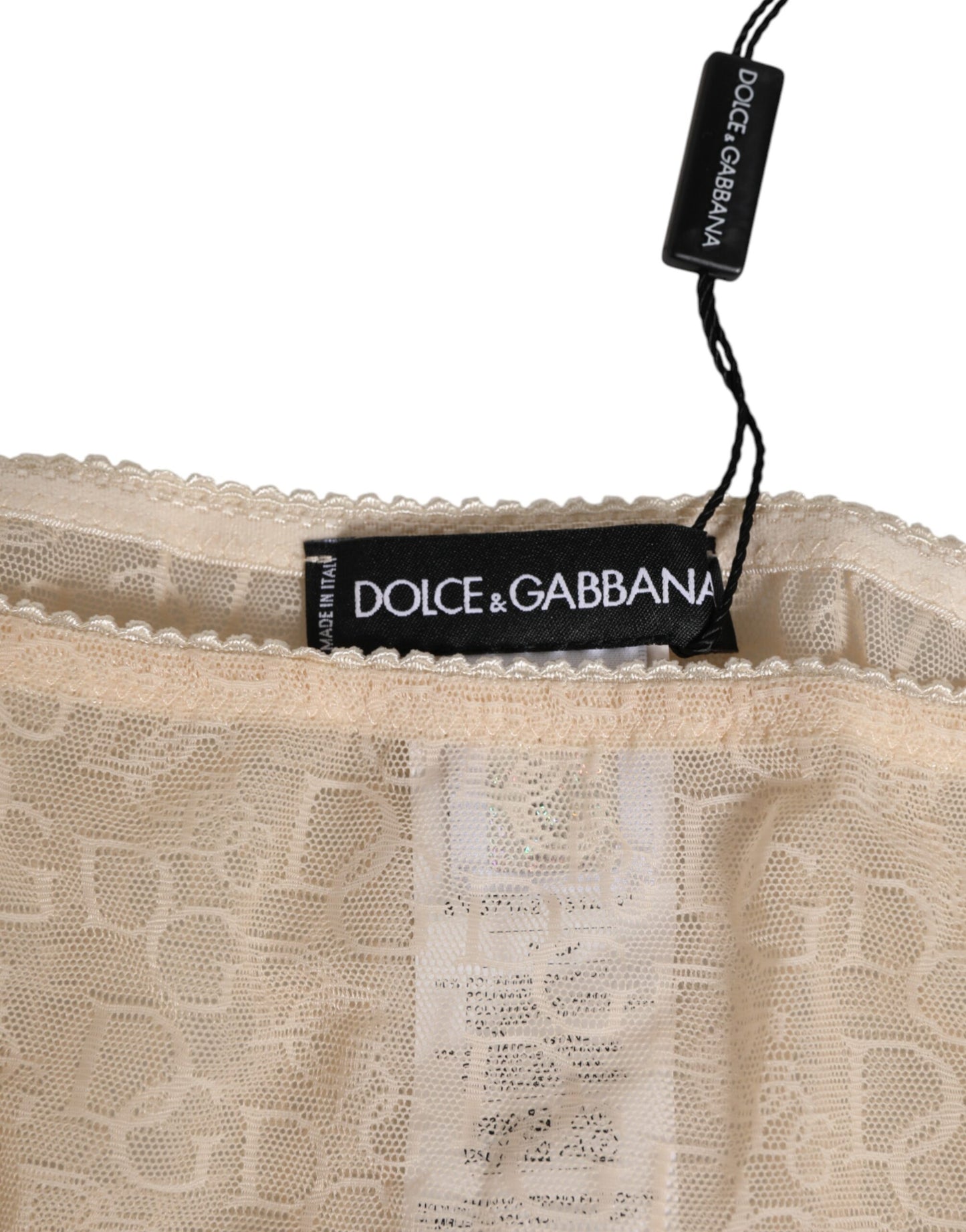 Dolce &amp; Gabbana Beige DG Logo Spitzen-Slip mit mittelhohem Bund
