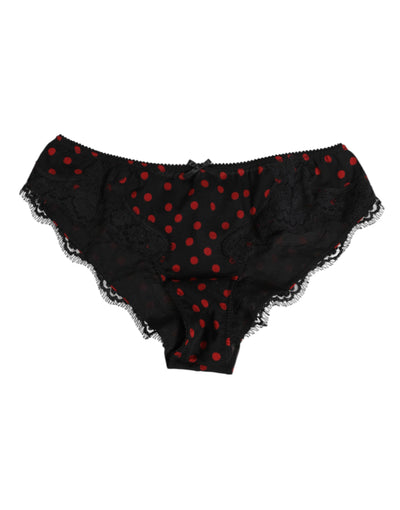 Dolce &amp; Gabbana Schwarze Seidenunterwäsche mit Polka-Dots, Hüftslip