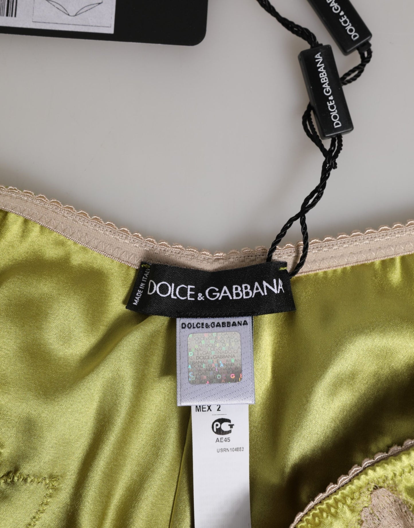 Dolce &amp; Gabbana grüner Seidensatin-Slip mit floraler Spitzenborte