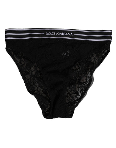 Dolce &amp; Gabbana schwarzer Slip aus Spitze mit Logo-Bund