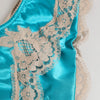 Dolce & Gabbana Blue Silk Satin Floral Lace Trim New Slip Underwear