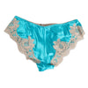 Dolce & Gabbana Blue Silk Satin Floral Lace Trim New Slip Underwear