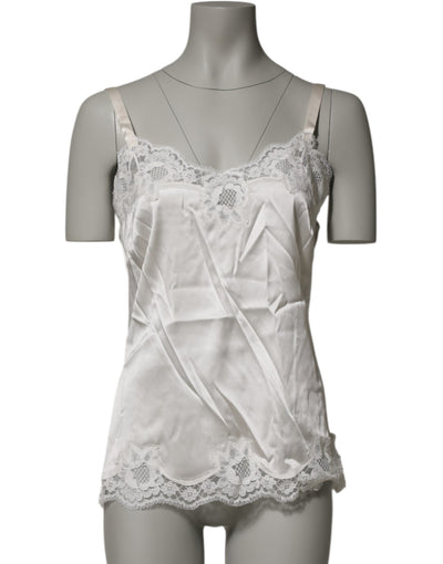 Dolce &amp; Gabbana Off-White Tanktop mit floraler Spitze, Dessous-Unterwäsche