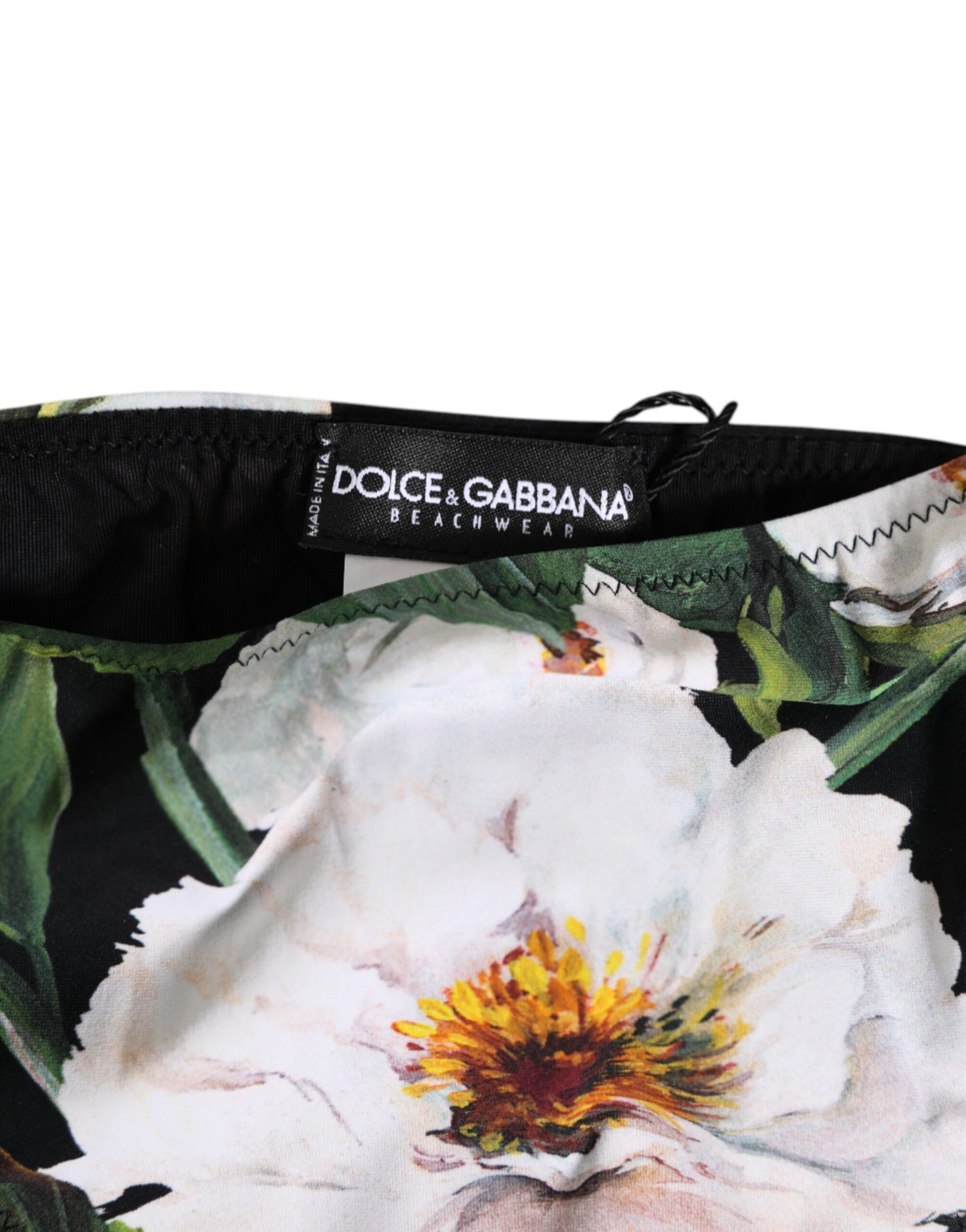 Dolce &amp; Gabbana Schwarze Bikinihose mit Blumenmuster und seitlichen Bindebändern