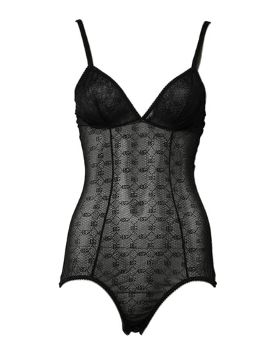 Dolce &amp; Gabbana Schwarzer Nylon-Stretch-Body Dessous Unterwäsche