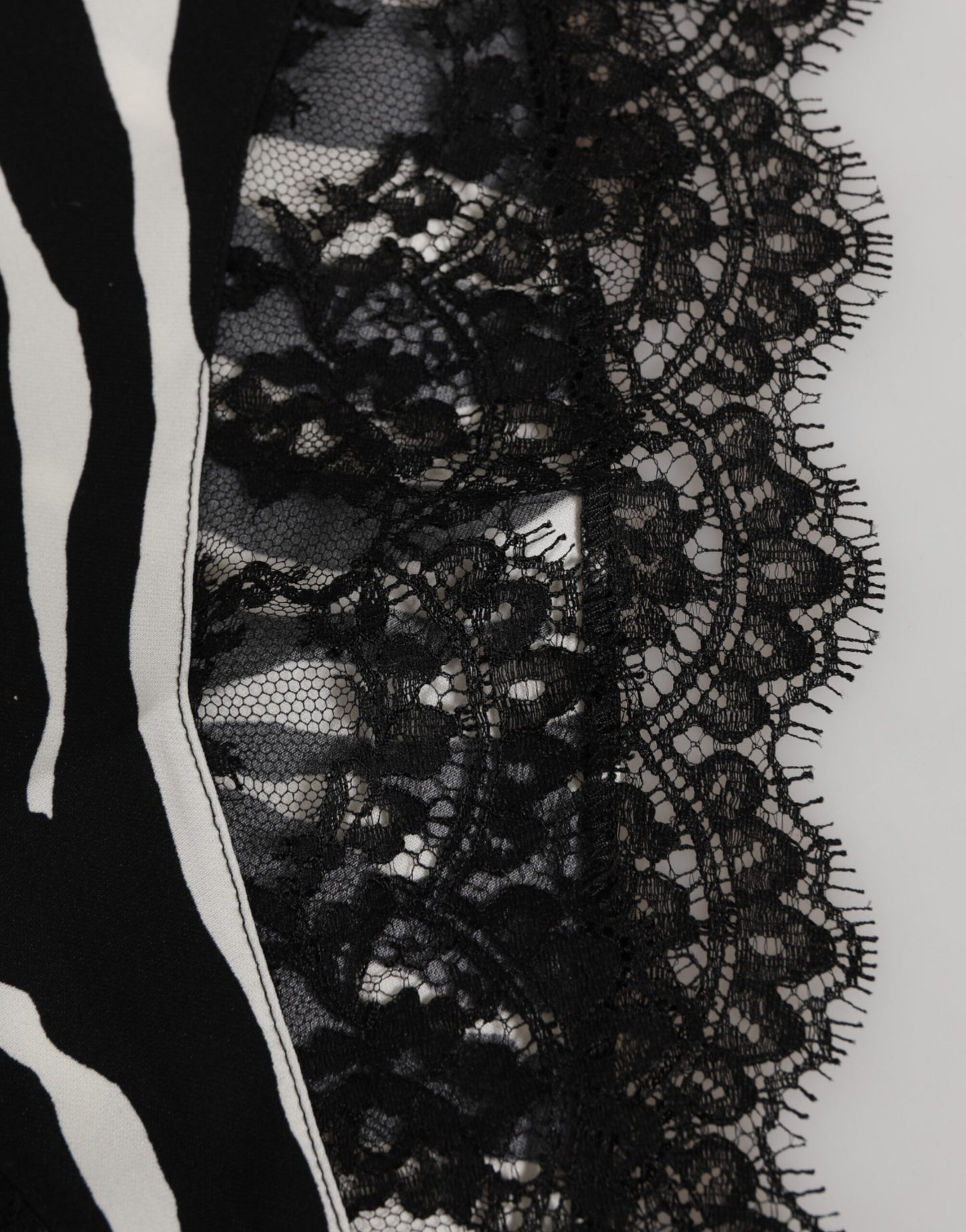 Dolce &amp; Gabbana Schwarze Seidenunterwäsche mit Zebra-Print und Spitze, hochgeschnitten