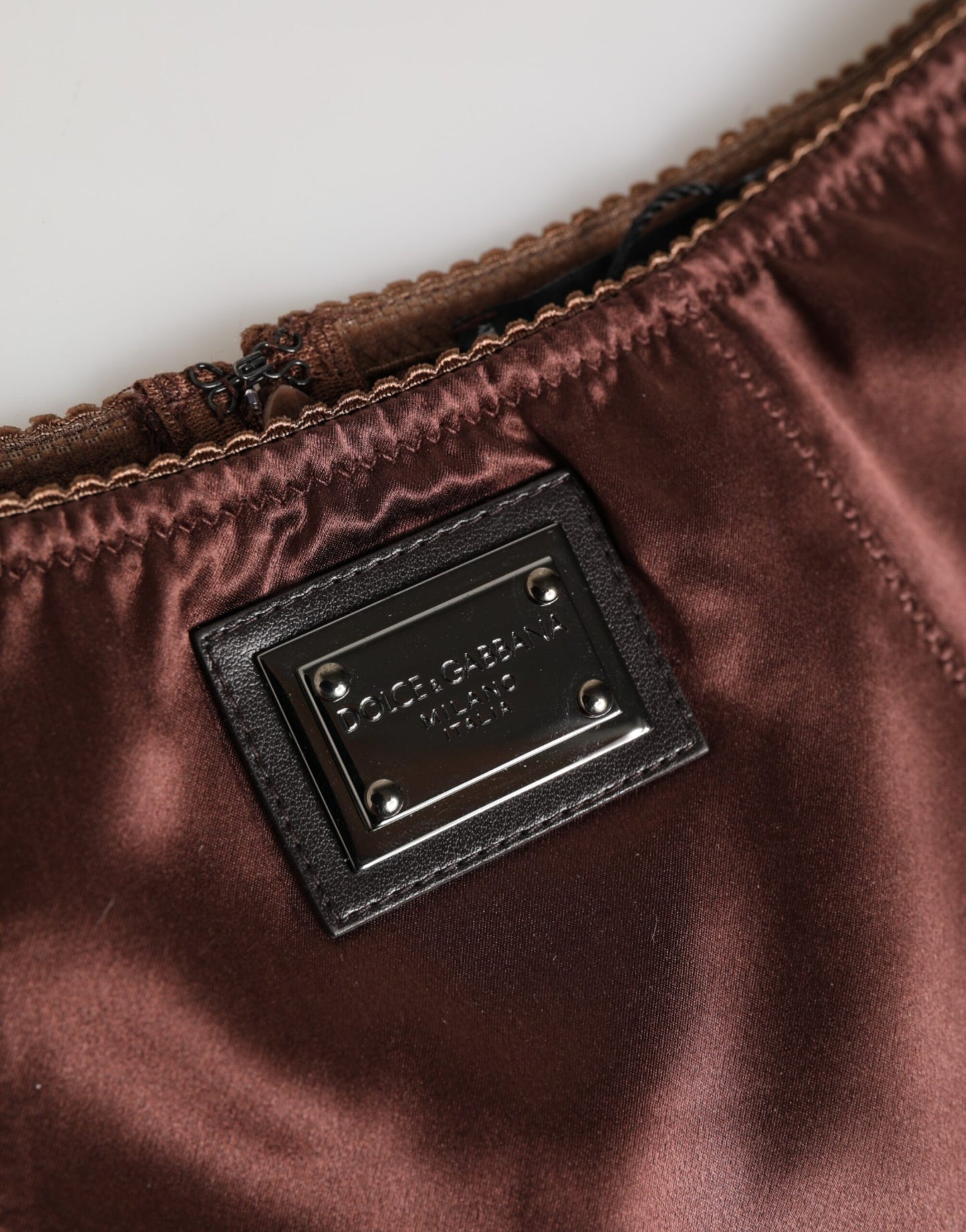 Dolce &amp; Gabbana braune Seiden-Stretch-Unterwäsche mit hohem Bund