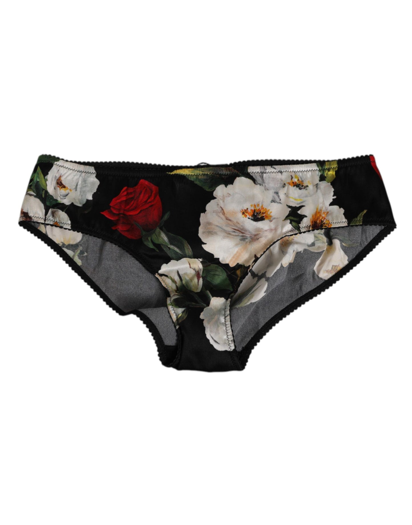 Dolce &amp; Gabbana Slip mit schwarzem Blumenmuster und mittelhohem Bund