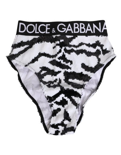Dolce & Gabbana Black White Sequin High Waist Panty Underwear