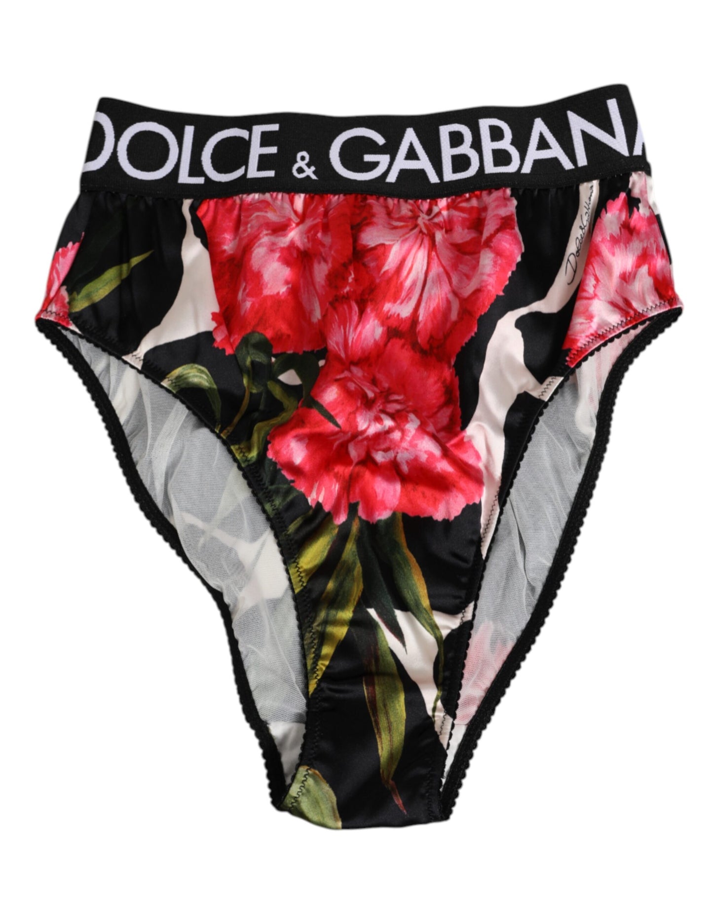 Dolce &amp; Gabbana Slip mit schwarzem Blumenmuster und hohem Bund