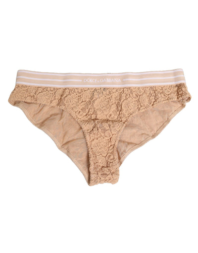 Dolce &amp; Gabbana Beige Nylon-Slip mit hoher Taille und Spitze