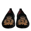 Dolce & Gabbana Black Velvet Gold Crown Mens Loafers Shoes