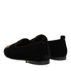 Dolce & Gabbana Black Velvet Gold Crown Mens Loafers Shoes