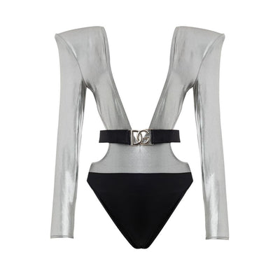 Dolce & Gabbana Gray Viscose One-Piece Swimsuit