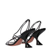 Amina Muaddi Black Leather Stiletto Heel Sandals
