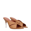 Amina Muaddi Brown Leather Stiletto Heel Sandals