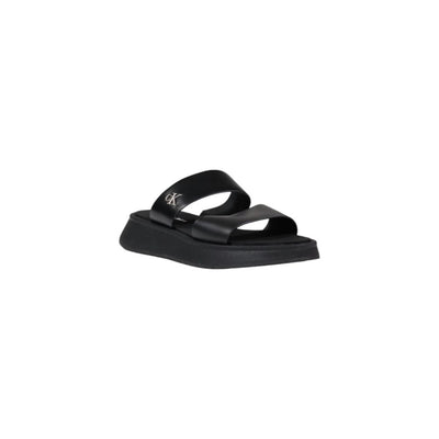 Calvin Klein Jeans Black Leather Flat Sandals