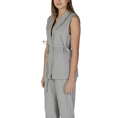 Vila Clothes Gray Recycled Polyester Waistcoat
