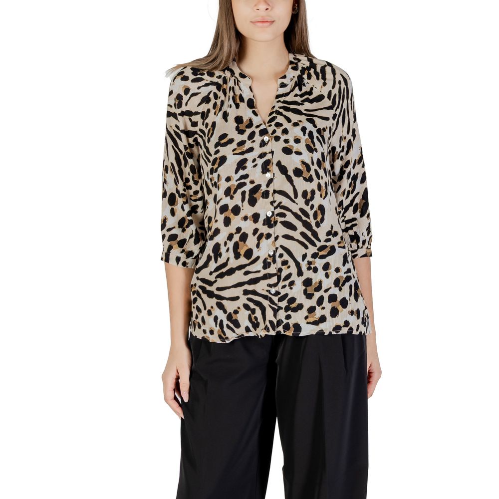 ICHI Beige Viskose Bluse