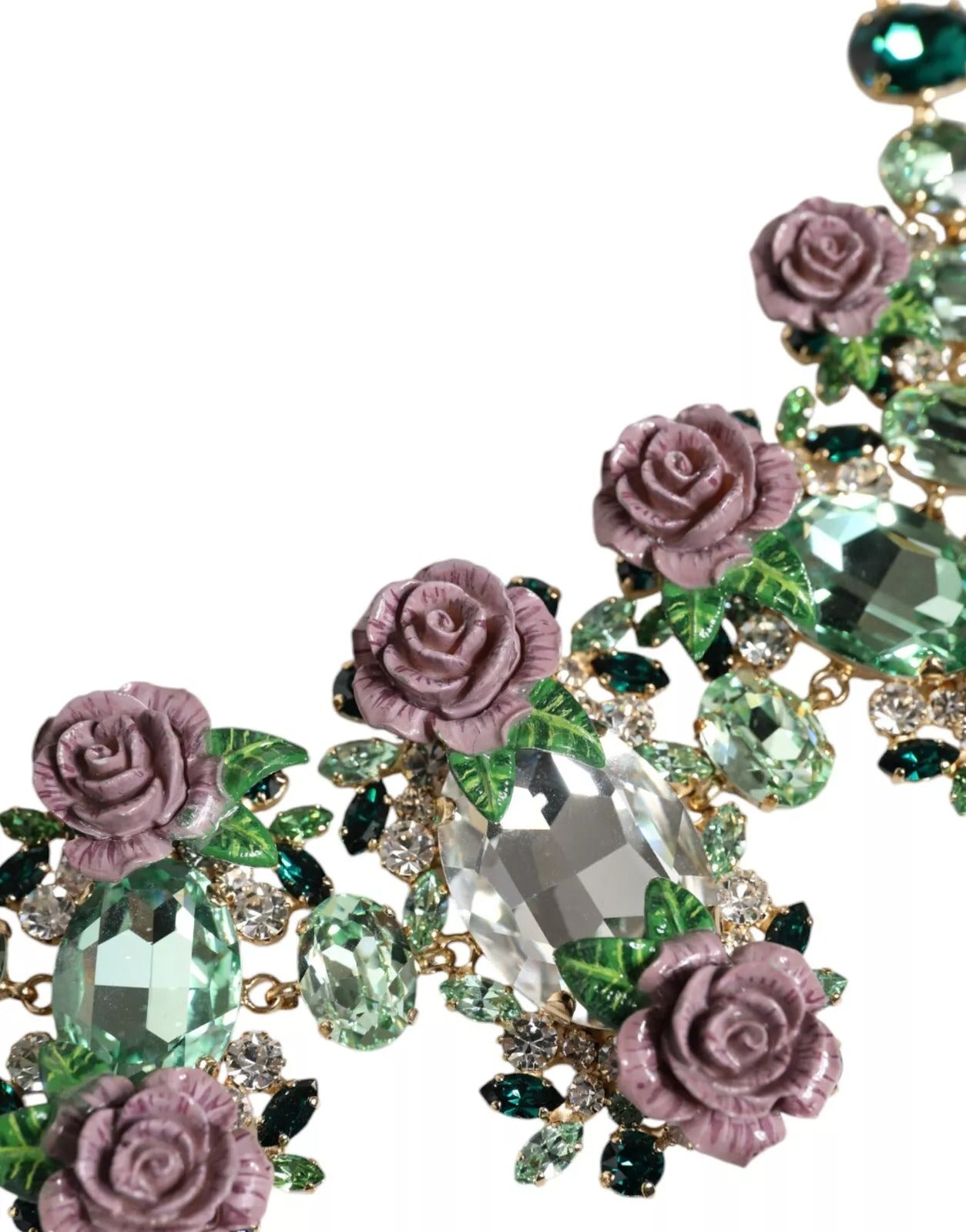 Dolce &amp; Gabbana Halskette aus goldfarbenem Messing mit Gliederkette und Rosenblüten-Kristall