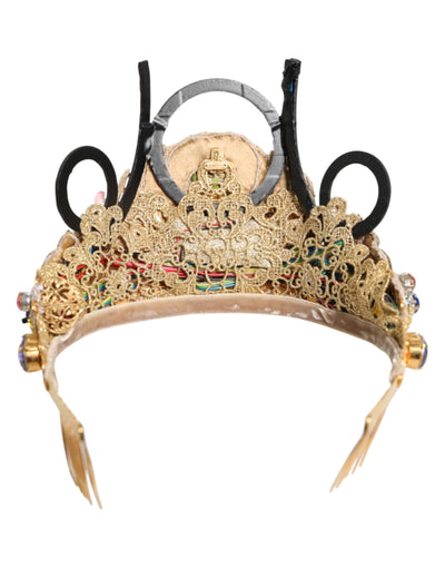 Dolce &amp; Gabbana Kopfschmuck Krone Diadem Tiara aus Goldmessing mit Kristallverzierungen